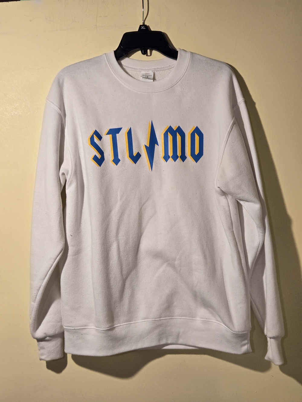 Hanes White Crewneck Sweatshirt with Blue & Yellow STLMO Logo